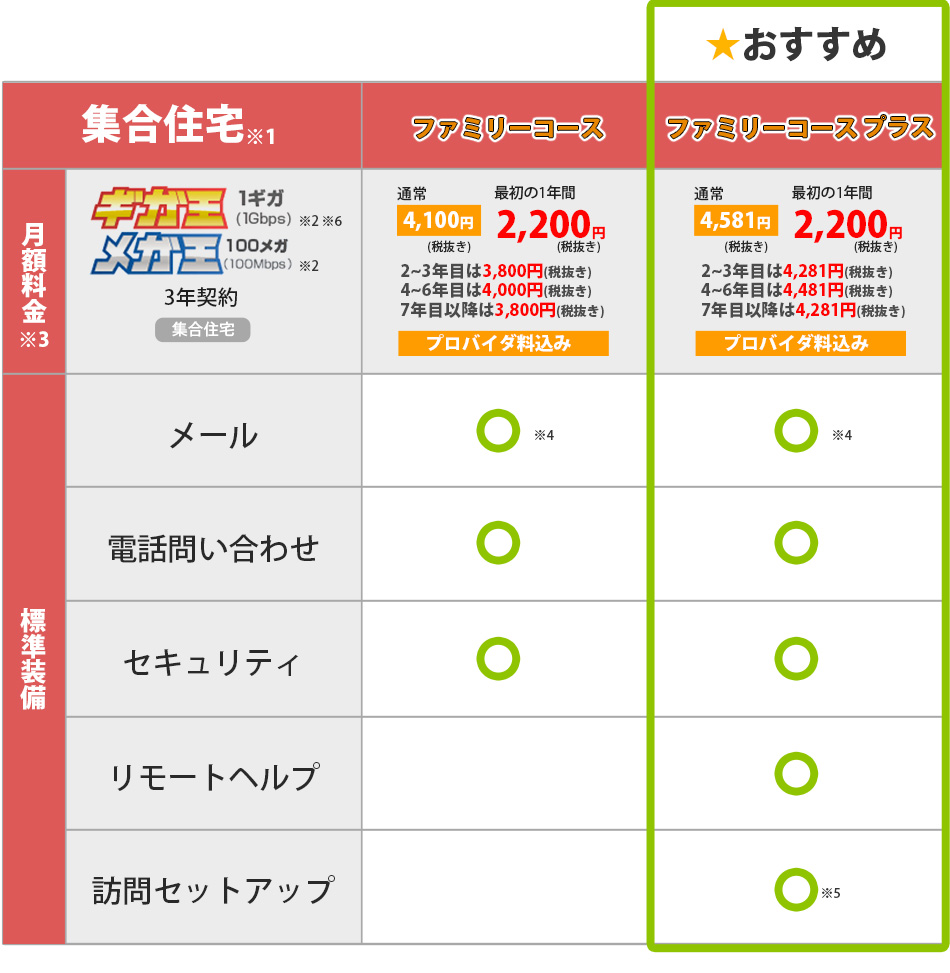 メガ・エッグ 光ネット ギガ王 集合住宅月額料金