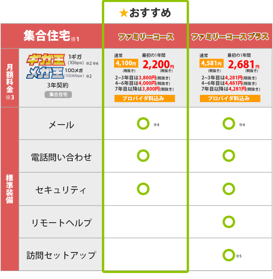 メガ・エッグ 光ネット ギガ王 集合住宅月額料金